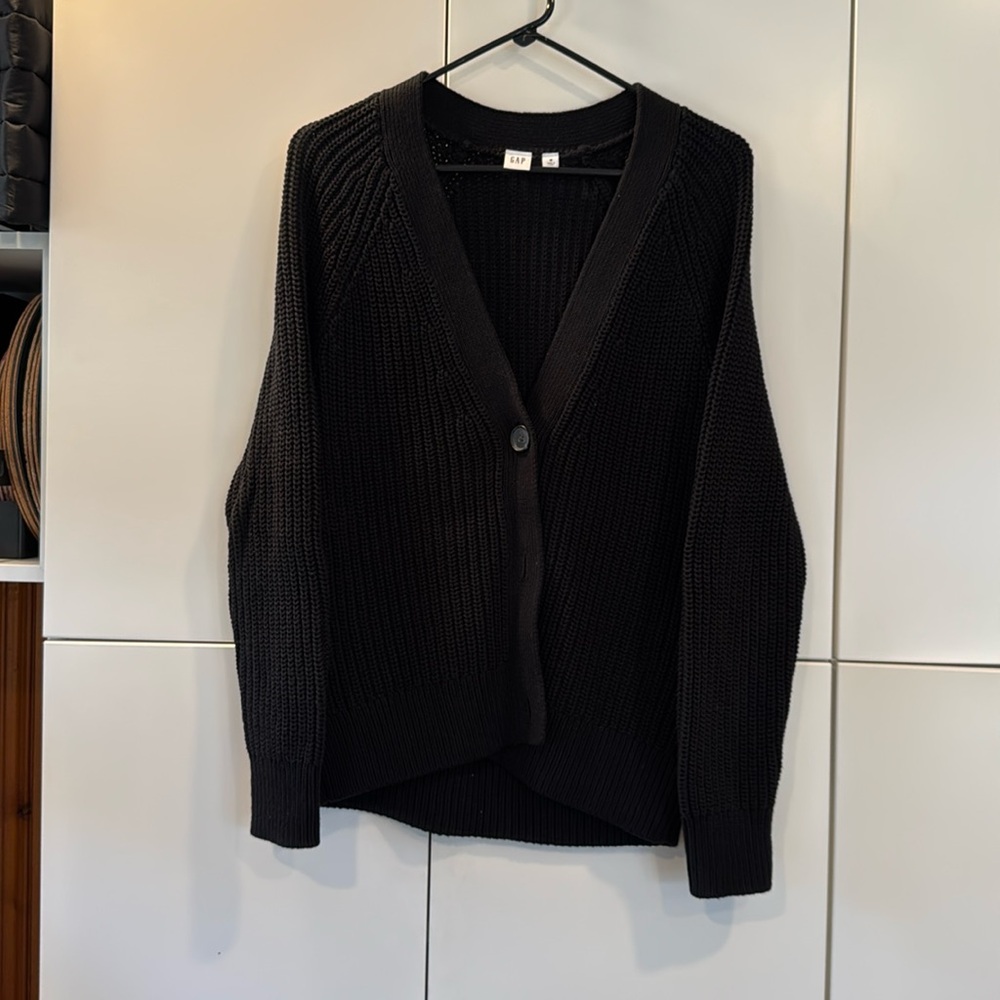 NWT GAP Black Shaker Knit V-Neck Cardigan szM